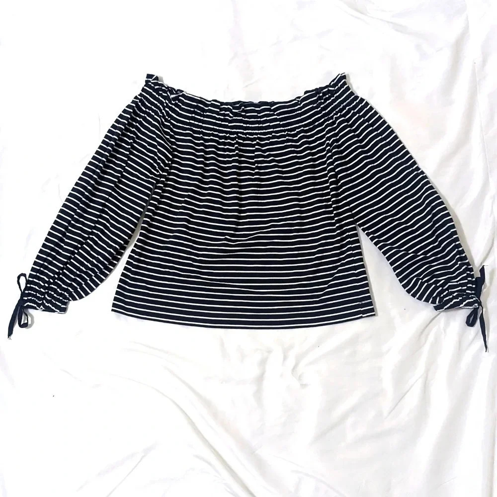 Banana Republic Off the Shoulder Striped Top, Color Blue/White Size XS
